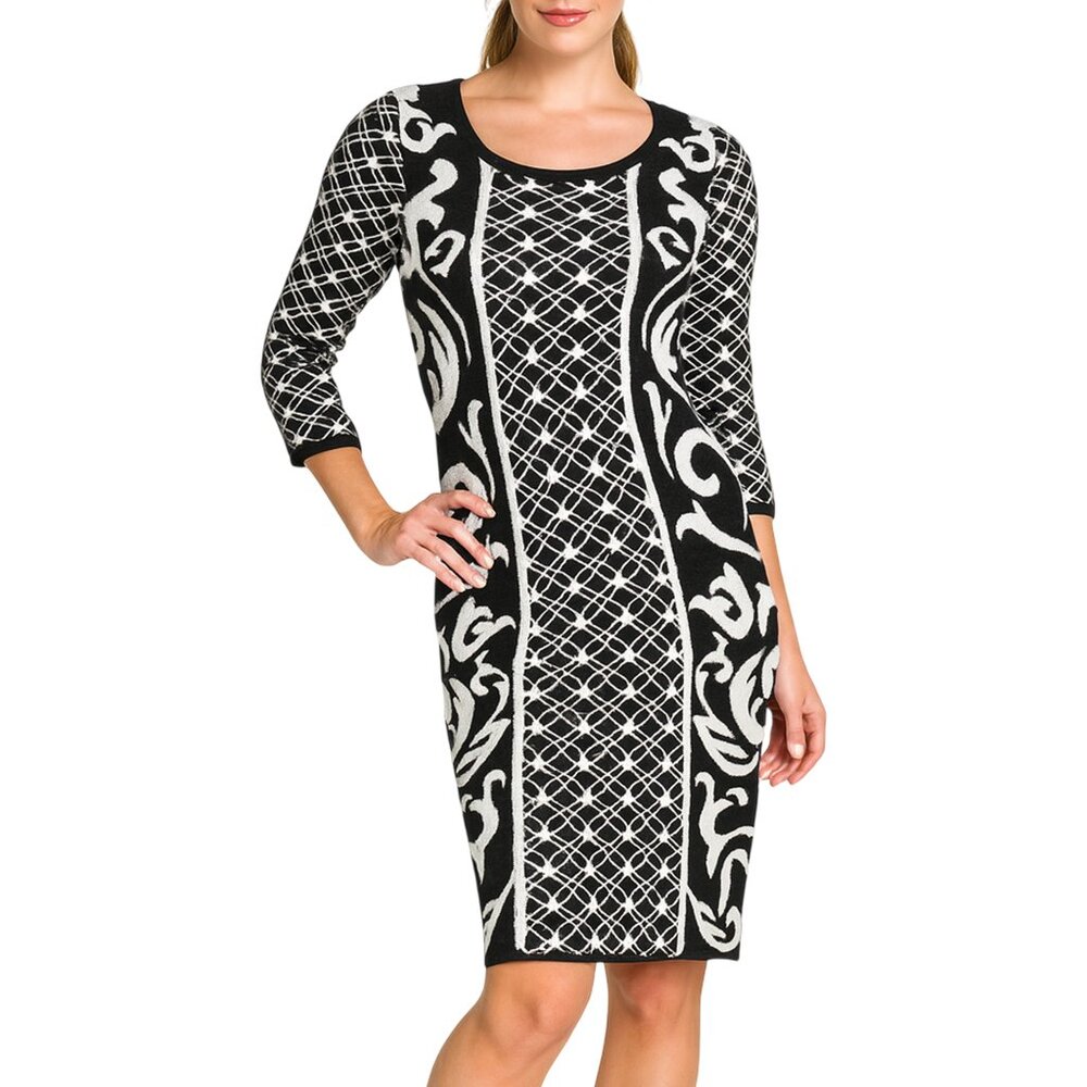 Sweater Dress Baroque Monochrome Bodycon Statement Cocktail Black White Small